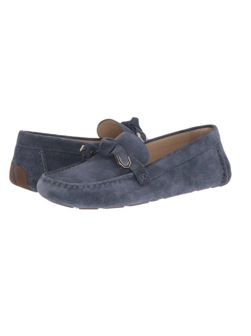 Cole Haan Women’s Evelyn Bow Blue Suede Driving Loafers